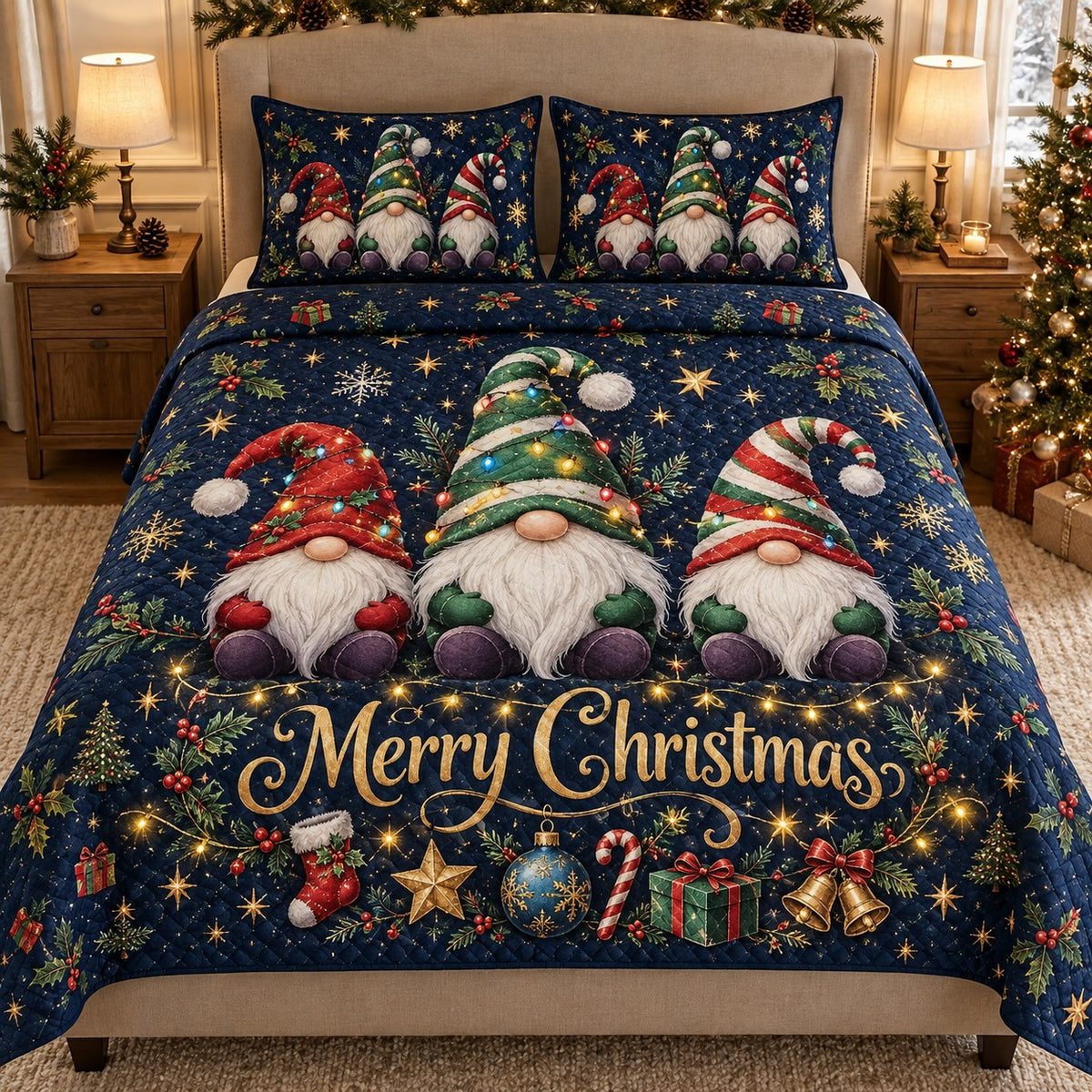 Christmas Gnome Quilt Set mockup 1