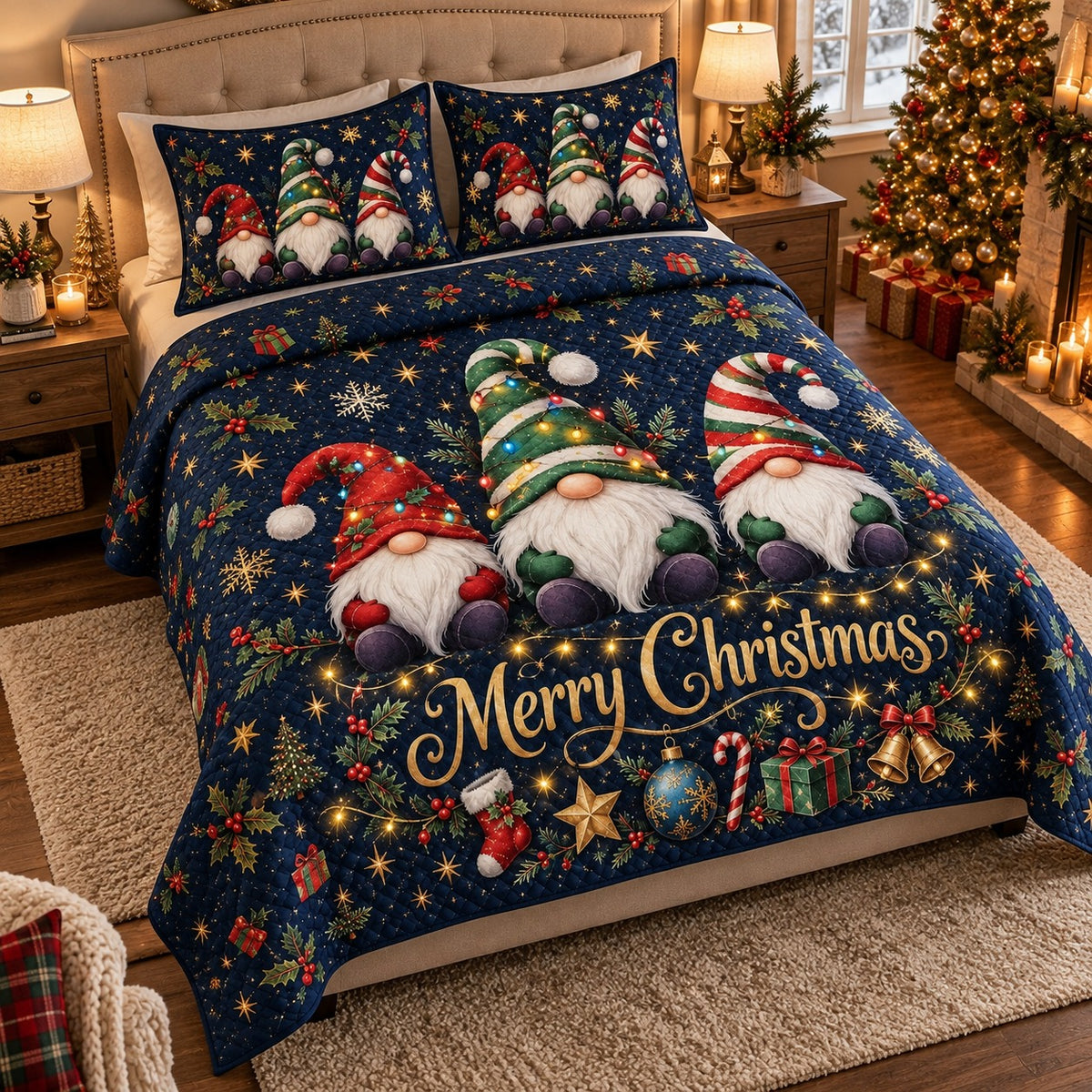 Christmas Gnome Quilt Set mockup 2