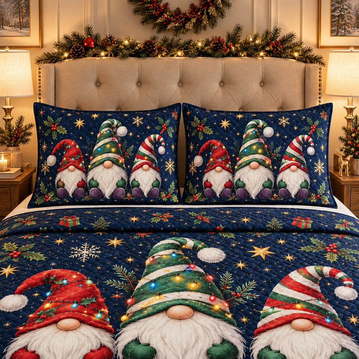 Christmas Gnome Quilt Set mockup 3