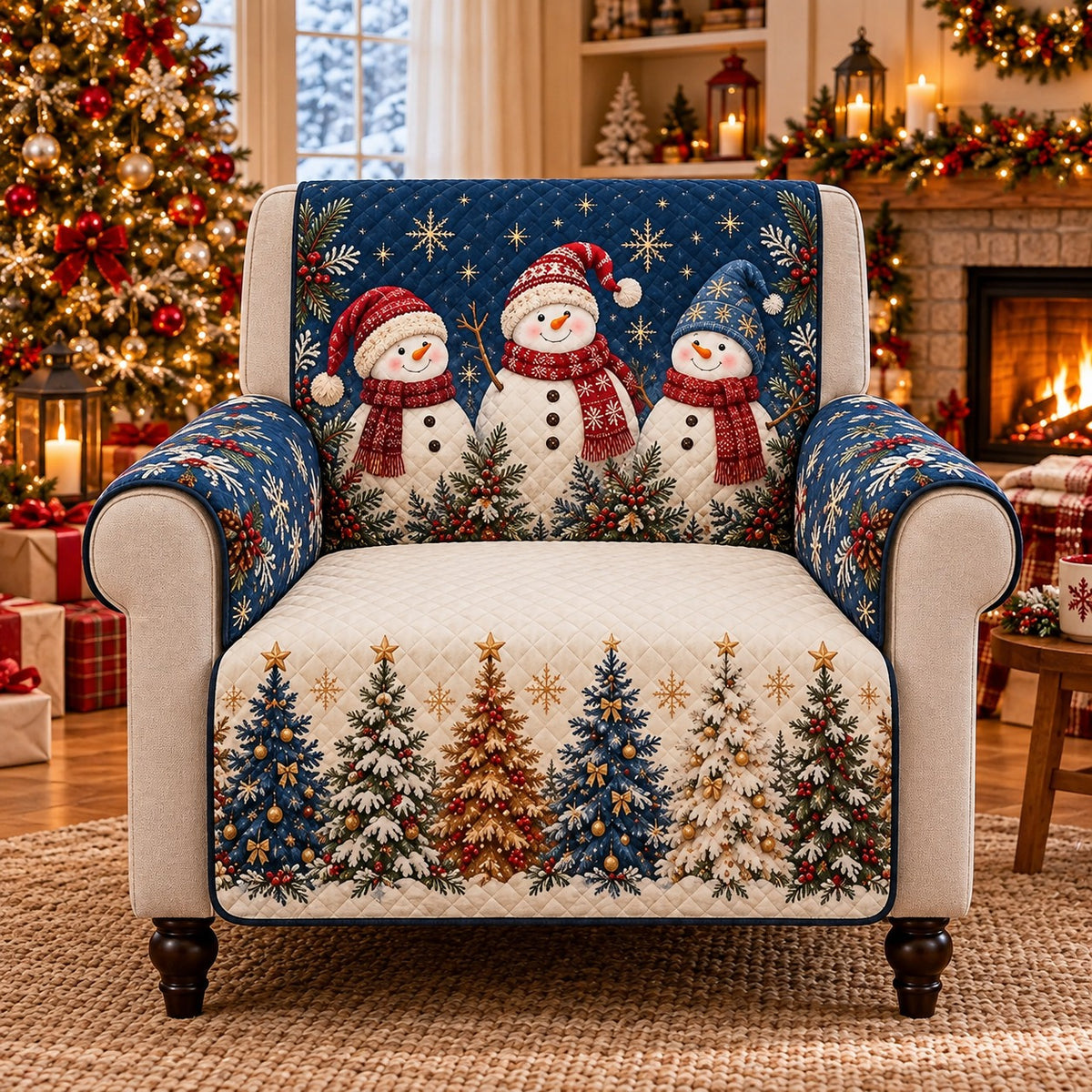 Christmas Snowman Sofa Cover mockup 2