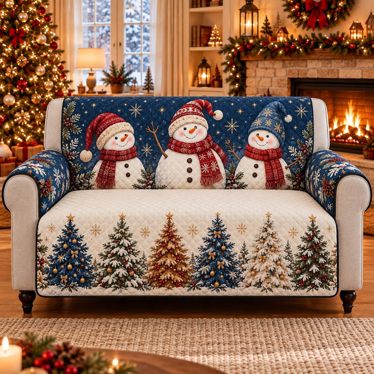 Christmas Snowman Sofa Cover mockup 3