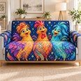 Colorful Chicken Sofa Cover, Whimsical Farmhouse Couch Protector Gift