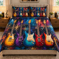 Colorful Electric Guitar Quilt Set, Rock Music Bedding Gift for Musicians