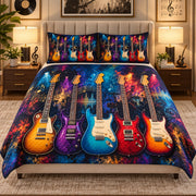 Colorful Electric Guitar Quilt Set mockup 2