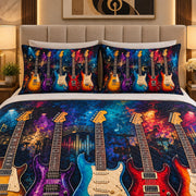 Colorful Electric Guitar Quilt Set mockup 3