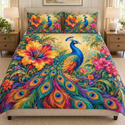 Colorful Peacock Floral Quilt Set mockup 1