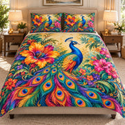 Colorful Peacock Floral Quilt Set mockup 2