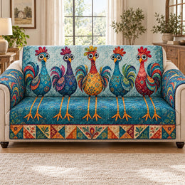Colorful Rooster Sofa Cover, Farmhouse Couch Protector Gift for Chicken Lovers