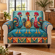 Colorful Rooster Sofa Cover mockup 2