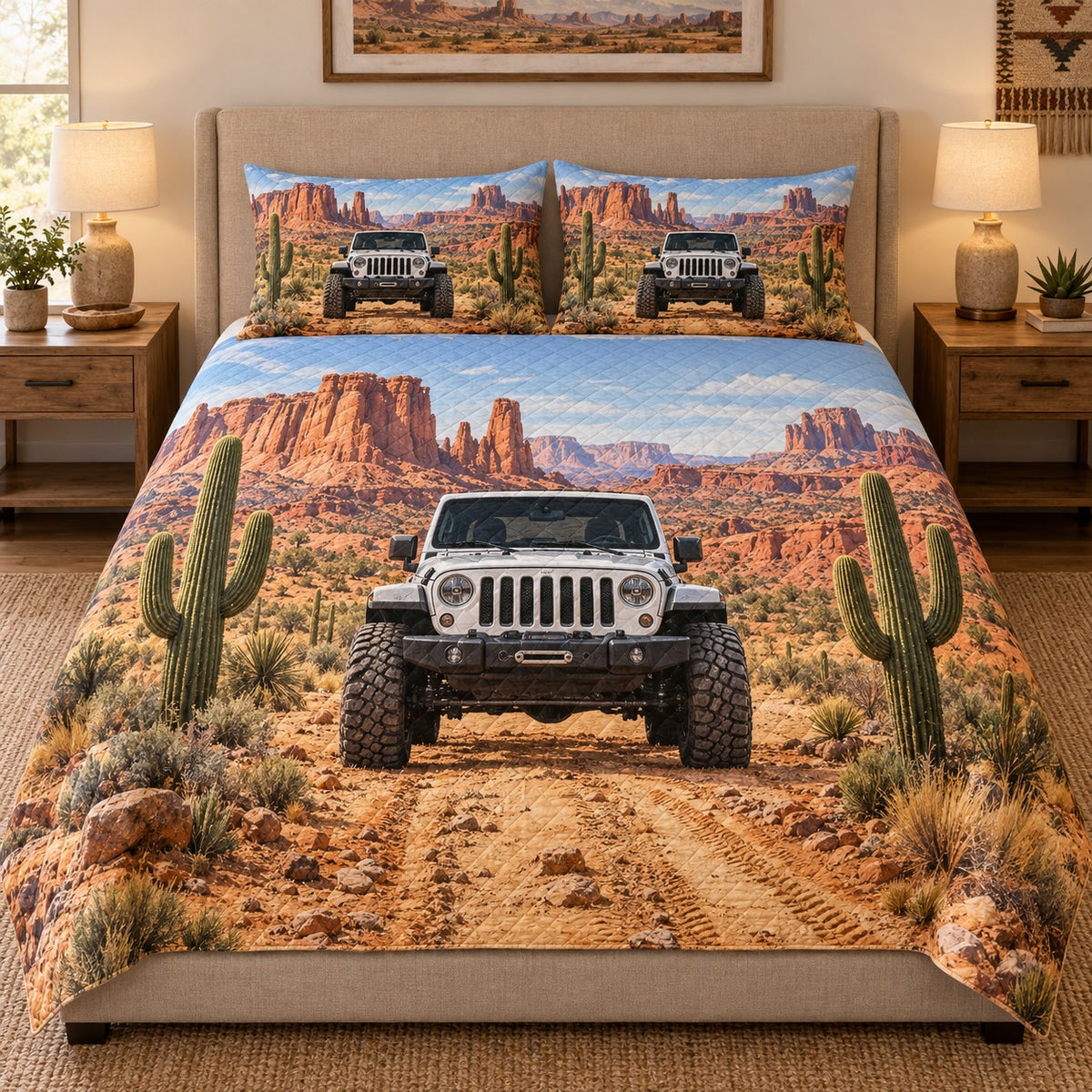 Desert Jeep Adventure Quilt Set mockup 1