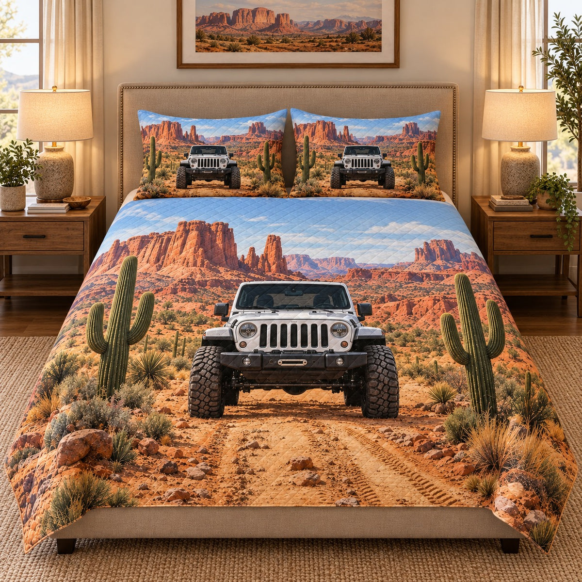Desert Jeep Adventure Quilt Set mockup 2