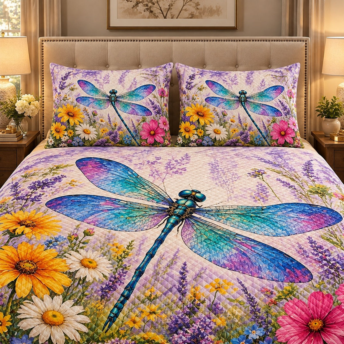 Dragonfly Wildflower Quilt Set mockup 3