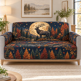 Elk Moon Sofa Cover, Autumn Forest Couch Protector Gift for Wildlife Lovers