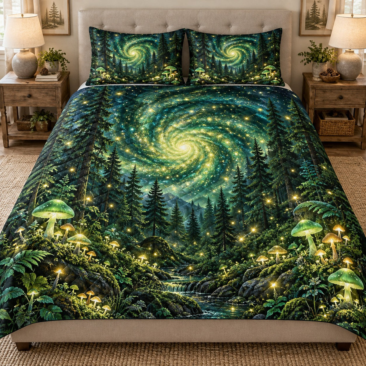 Enchanted Galaxy Forest Quilt Set mockup 1