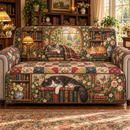 Enchanted Library Sofa Cover, Vintage Book Lover Couch Protector Gift