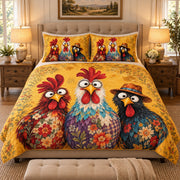 Funny Chicken Floral Quilt Set mockup 2