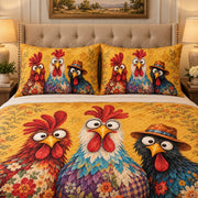 Funny Chicken Floral Quilt Set mockup 3