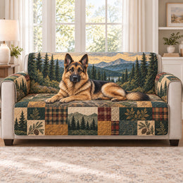 German Shepherd Sofa Cover, Rustic Dog Lover Couch Protector Gift