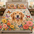 Golden Retriever Garden Quilt Set, Dog Lover Bedding Gift for Families
