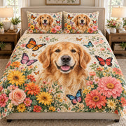 Golden Retriever Garden Quilt Set mockup 1