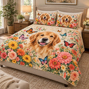 Golden Retriever Garden Quilt Set mockup 2