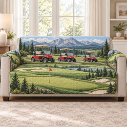 Golf Course Sofa Cover, Fairway Couch Protector Gift for Golf Lovers