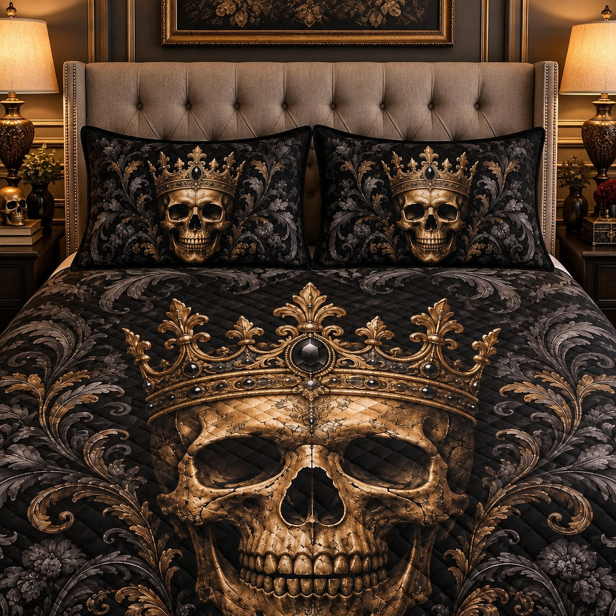 Gothic Crowned Skull Quilt Set mockup 3