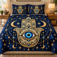 Hamsa Evil Eye Quilt Set, Celestial Boho Bedding Gift for Spiritual Souls