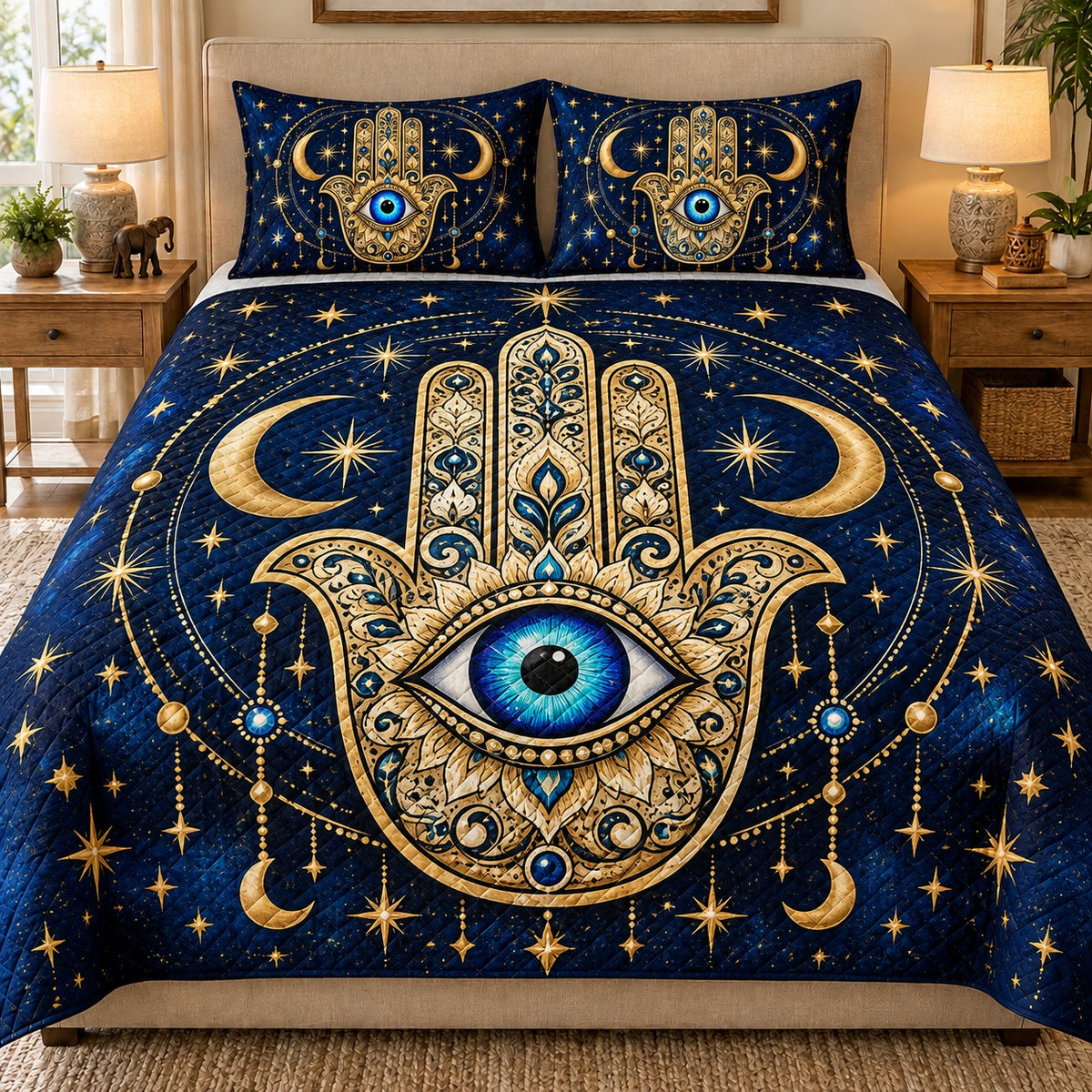 Hamsa Evil Eye Quilt Set mockup 1