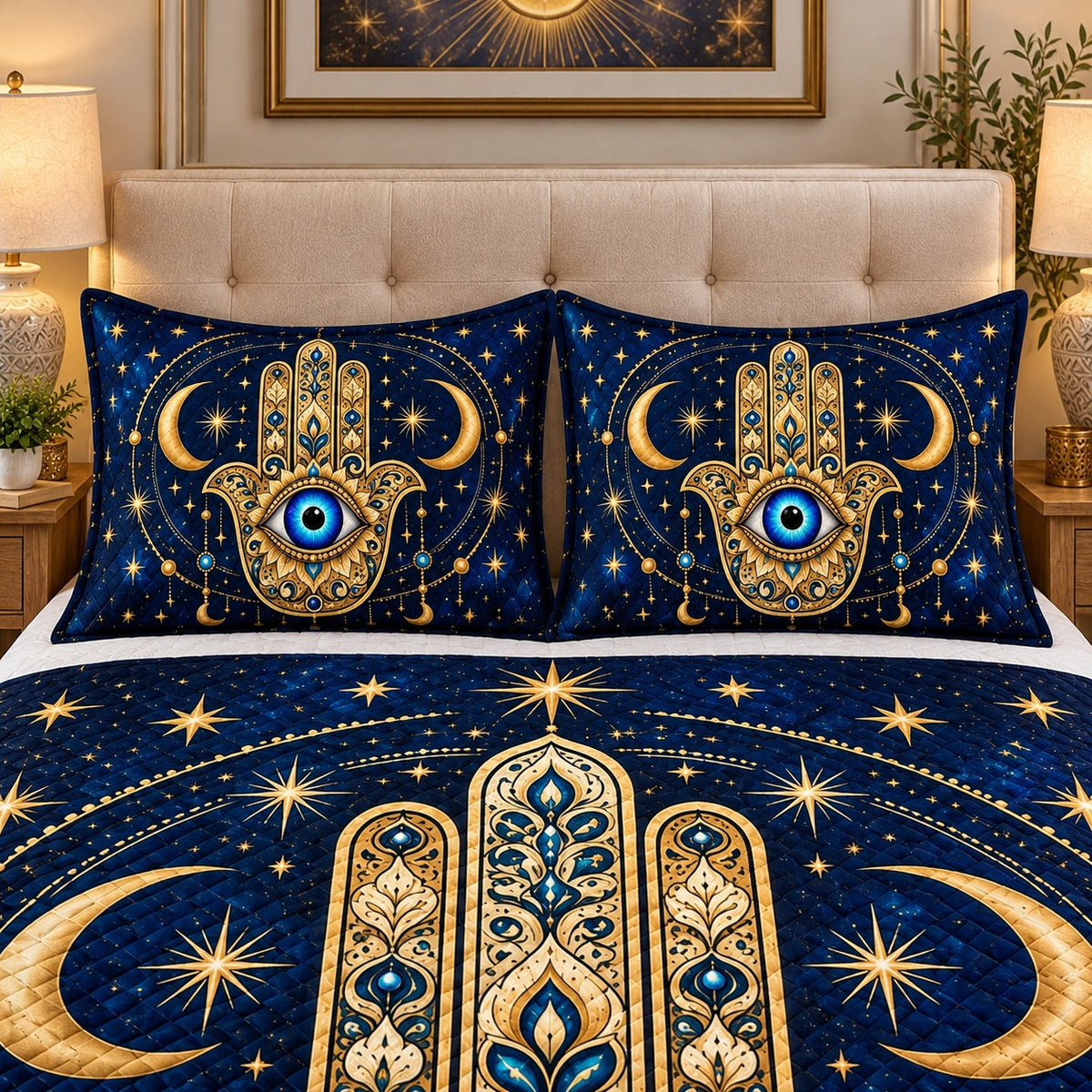 Hamsa Evil Eye Quilt Set mockup 3
