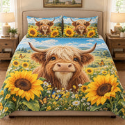 Highland Cow Sunflower Quilt Set mockup 1