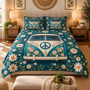 Hippie Peace Van & Daisy Quilt Set mockup 2