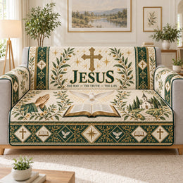 Jesus Bible Sofa Cover, Christian Way Truth Life Couch Protector Faith Gift