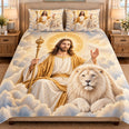 Jesus and White Lion Quilt Set, Christian Faith Bedding Gift