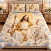 Jesus and White Lion Quilt Set mockup 1