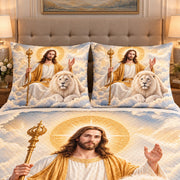 Jesus and White Lion Quilt Set mockup 3