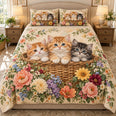 Kittens in a Flower Basket Quilt Set, Cute Cat Lover Bedding Gift