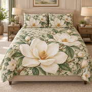 Elegant Magnolia Floral Quilt Set mockup 1