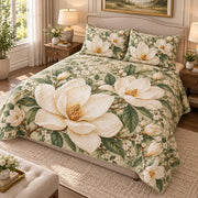 Elegant Magnolia Floral Quilt Set mockup 2