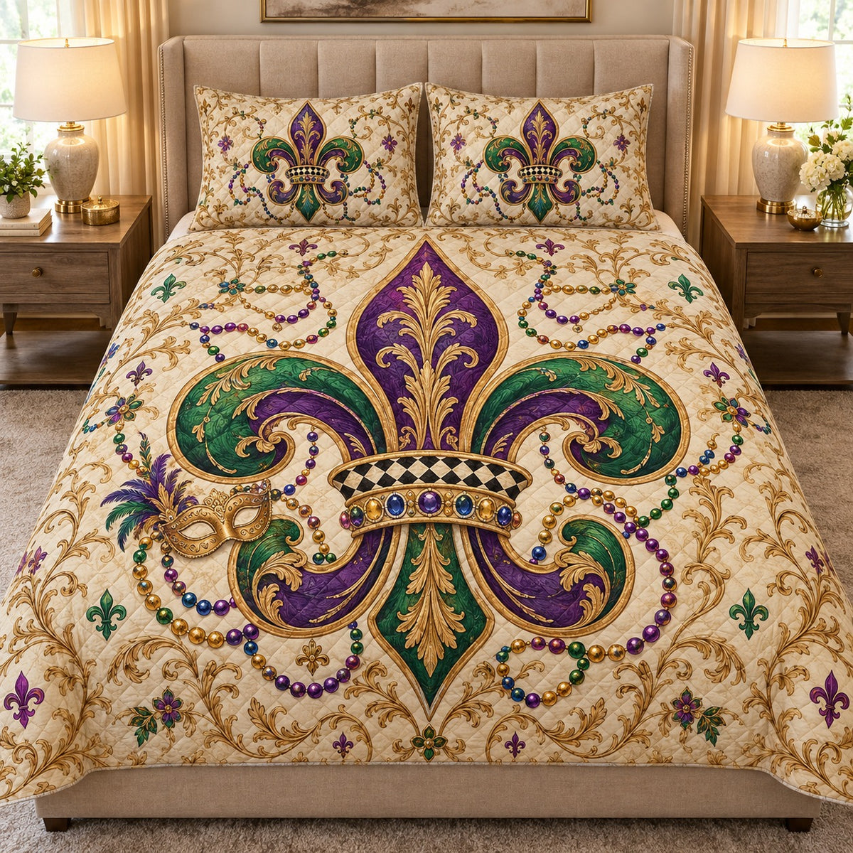 Mardi Gras Fleur-de-Lis Quilt Set mockup 1