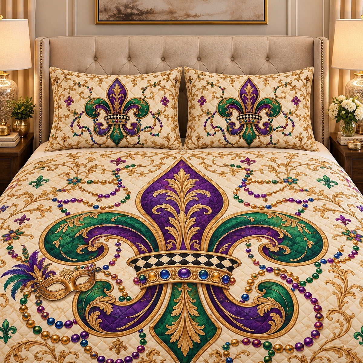 Mardi Gras Fleur-de-Lis Quilt Set mockup 2
