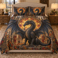Medieval Dragon Quilt Set, Gothic Fantasy Bedding Gift for Dragon Lovers