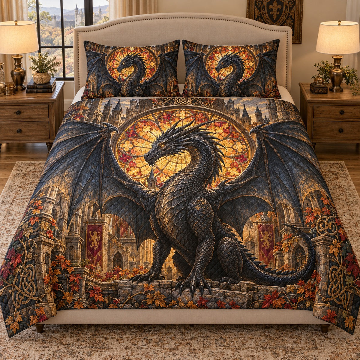 Medieval Dragon Quilt Set mockup 1