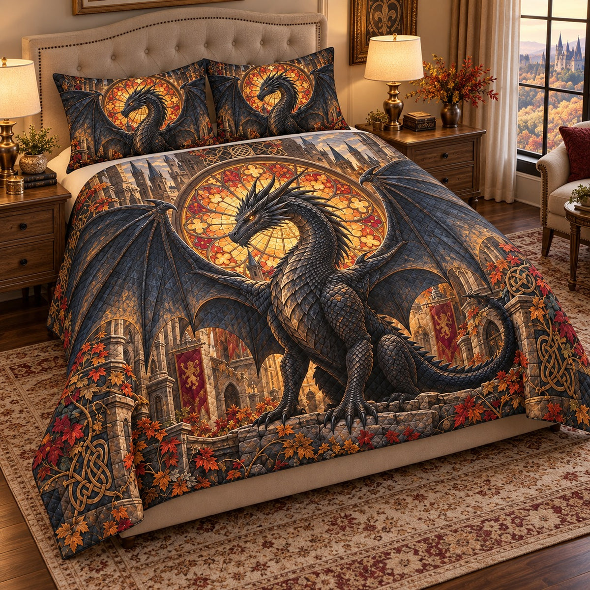 Medieval Dragon Quilt Set mockup 2