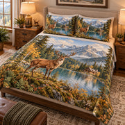 Mountain Lake Deer Quilt Set mockup 2