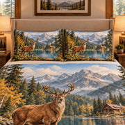 Mountain Lake Deer Quilt Set mockup 3