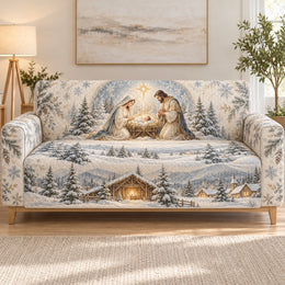 Nativity Winter Sofa Cover, Holy Family Couch Protector Christian Christmas Gift