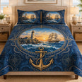 Nautical Lighthouse & Anchor Quilt Set – Coastal Bedding Gift for Sea Lovers