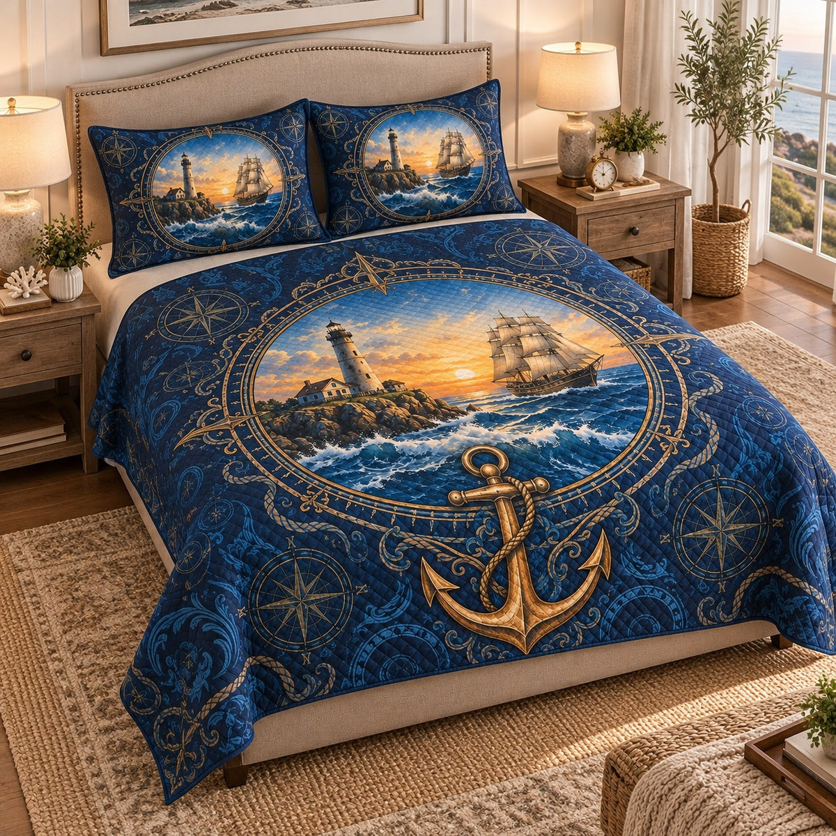 Nautical Lighthouse & Anchor Quilt Set mockup 2