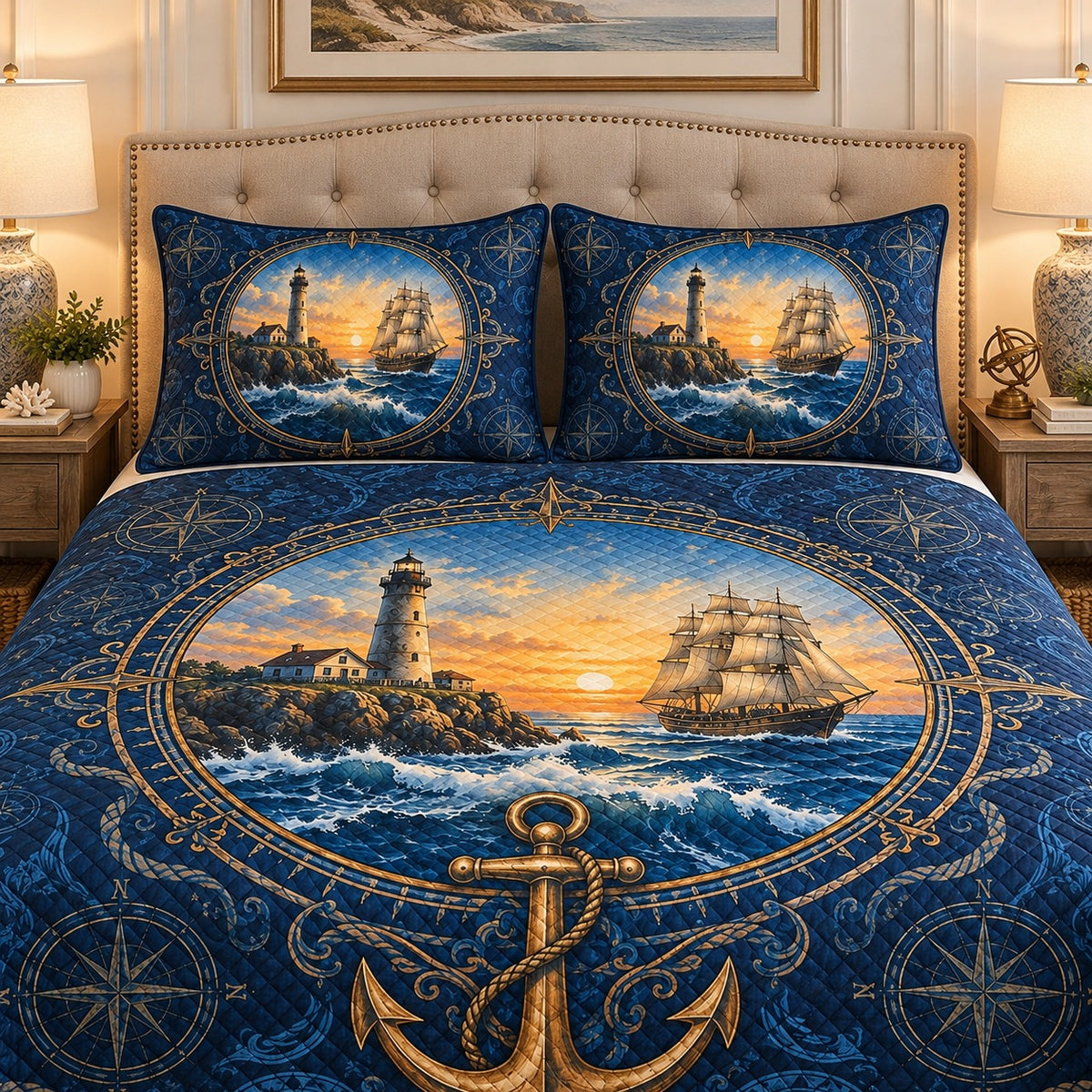 Nautical Lighthouse & Anchor Quilt Set mockup 3